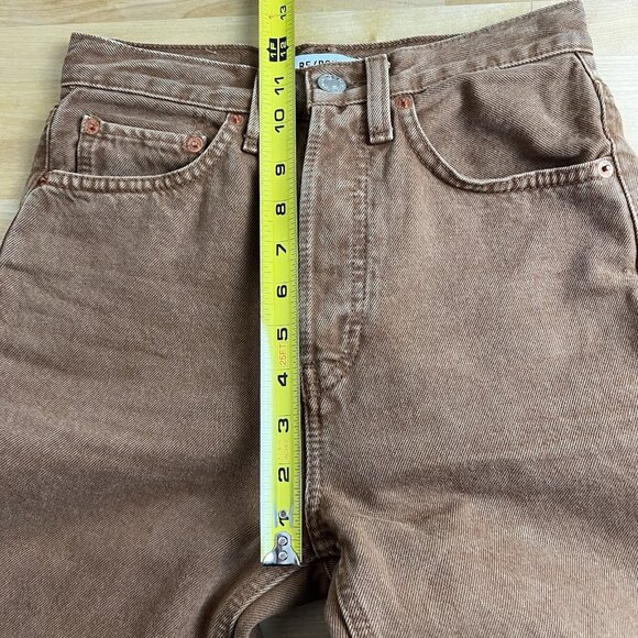RE/DONE 70S Ultra High Rise‎ Stove Pipe Button Fly 100% Cotton Jeans Sz 24 Brown - Picture 12 of 14